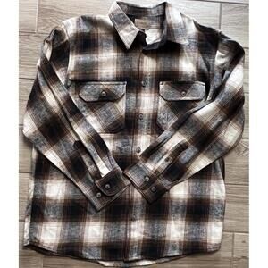 C.E. Schmidt Shirt Mens Large Brown Plaid Long Sleeve Button Up Pocket Workwear